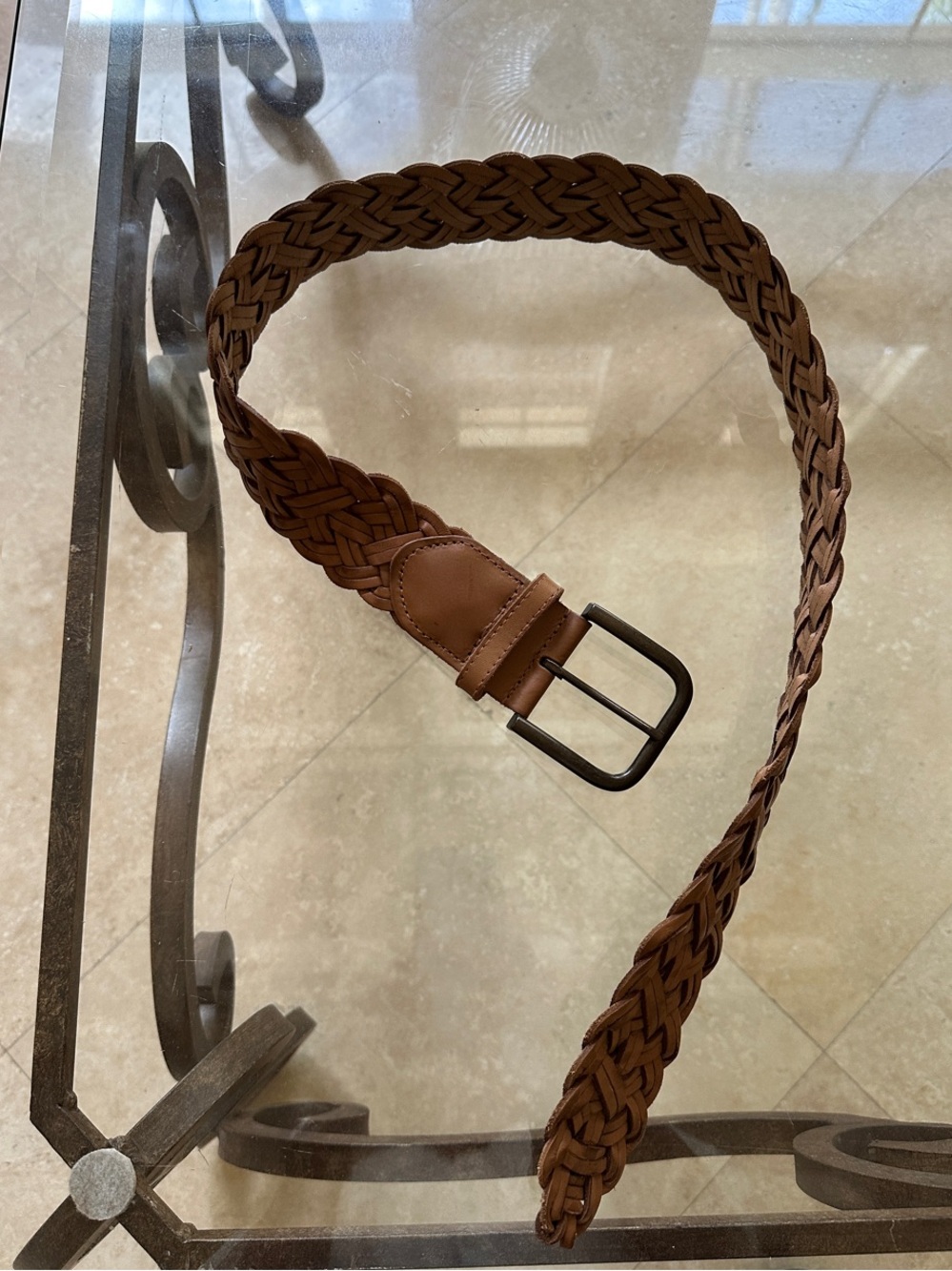 Vintage GAP Braided Brown Leather Belt with Metal Buckle